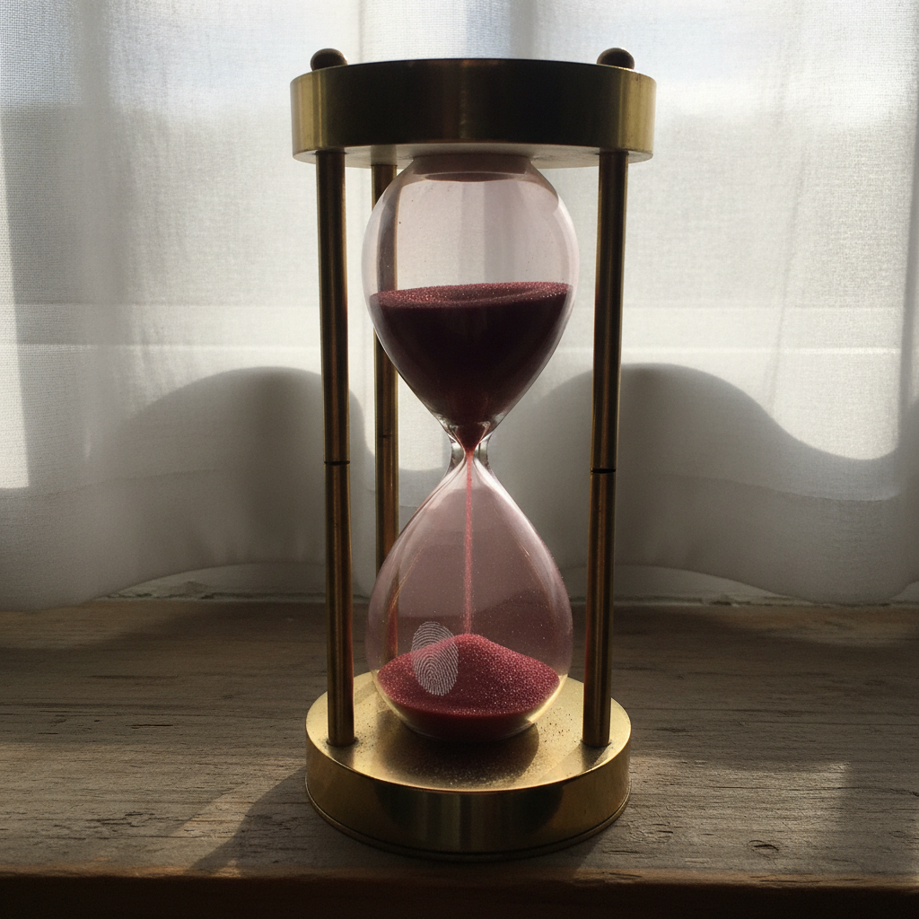 Hourglass with red sand AI-generated photoreal reference