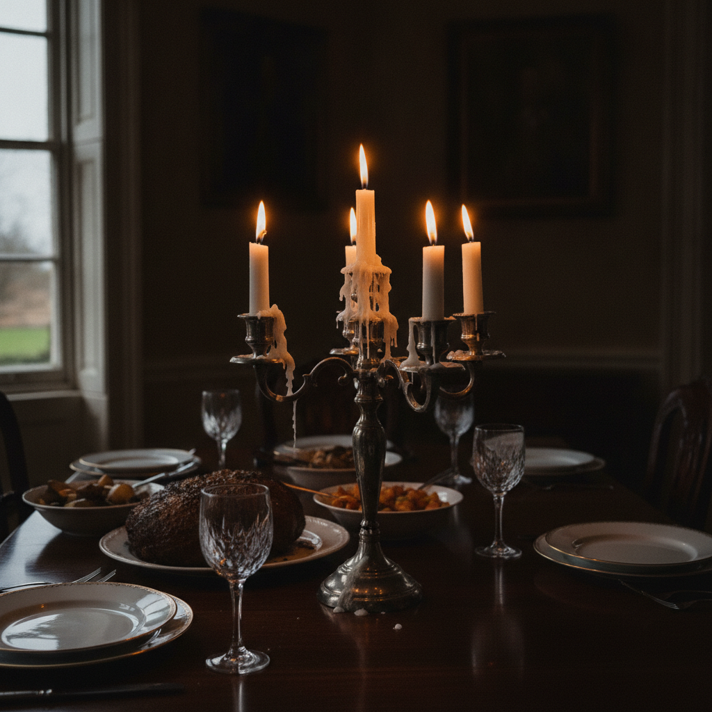 Candelabra fully lit at dinner AI-generated photoreal reference