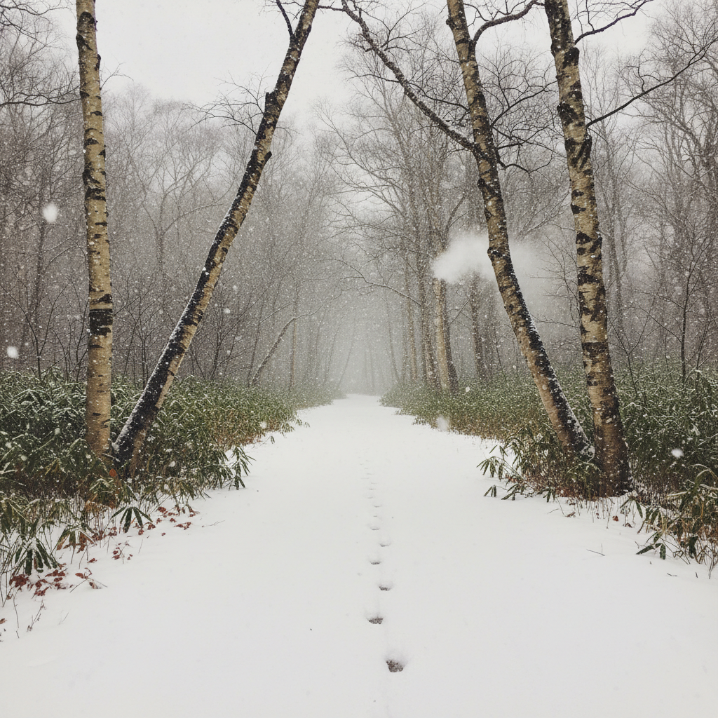 Hokkaido Birch with Snowfall AI-generated photoreal reference