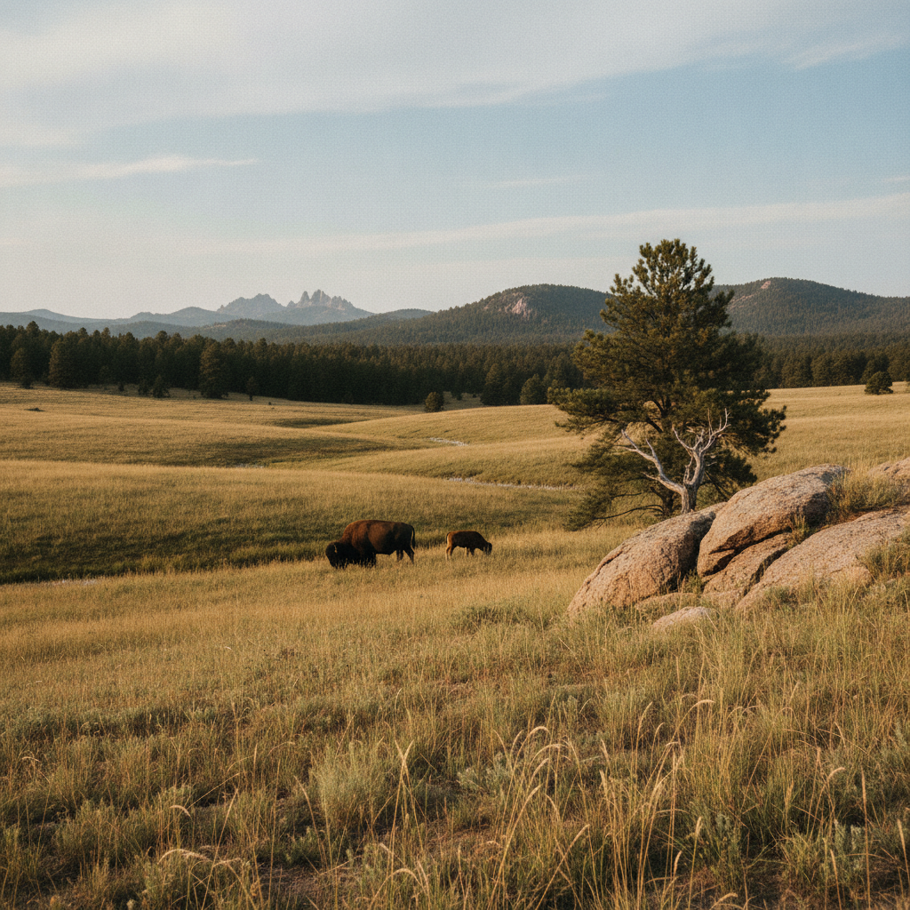Black Hills foothills grasslands — Custer County, South Dakota AI-generated photoreal reference