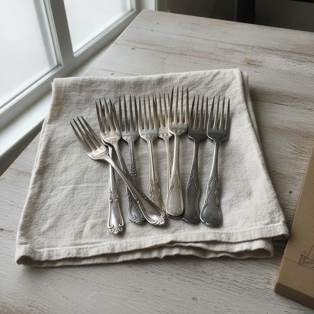 Mismatched Antique Forks AI-generated photoreal reference