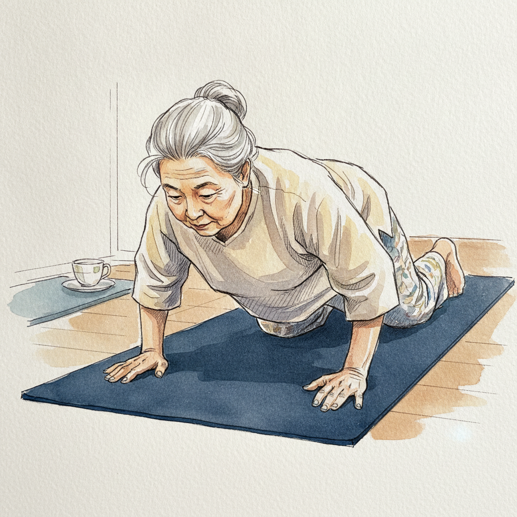 Knee-down push-up, descent example 1