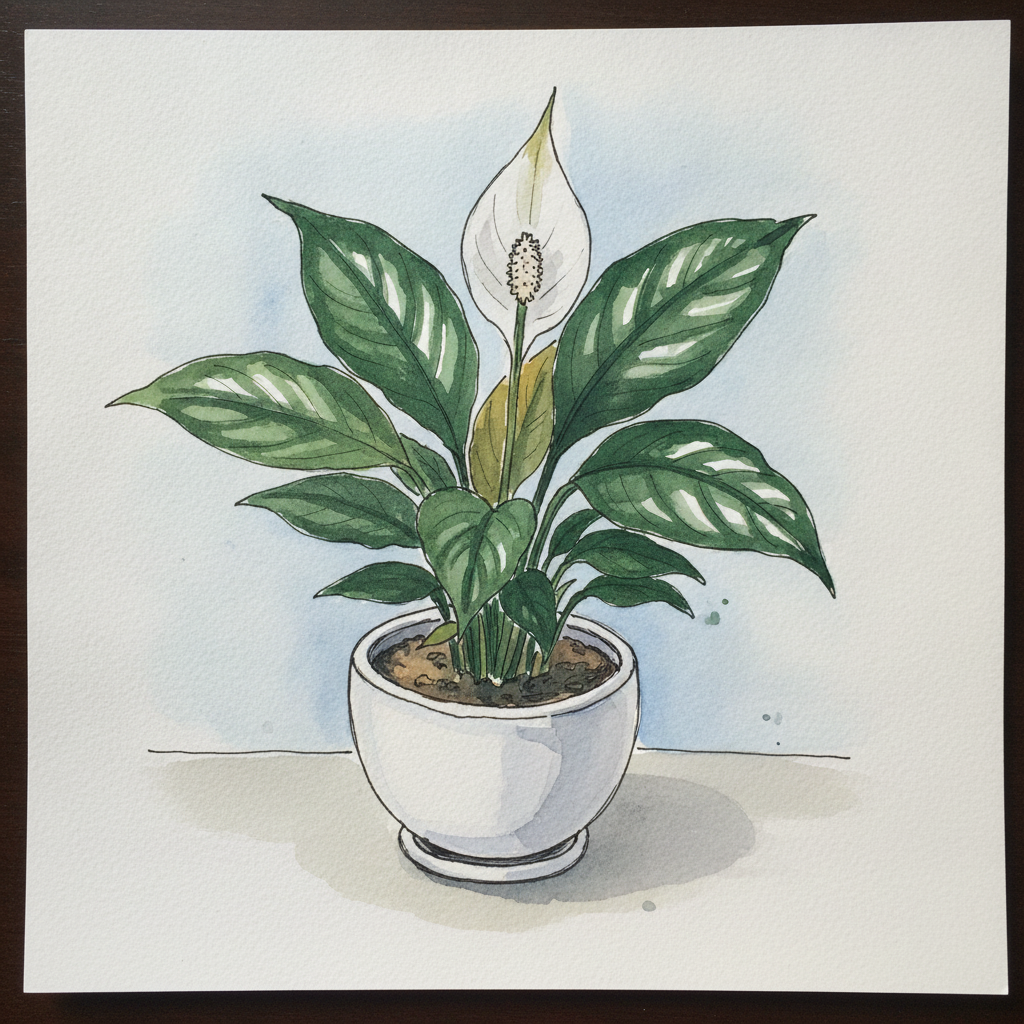 Peace Lily in White Ceramic Pot example 1