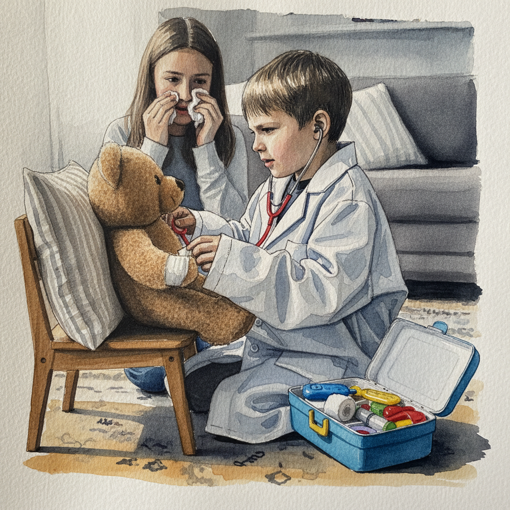 Kid pretending to be a doctor example 1