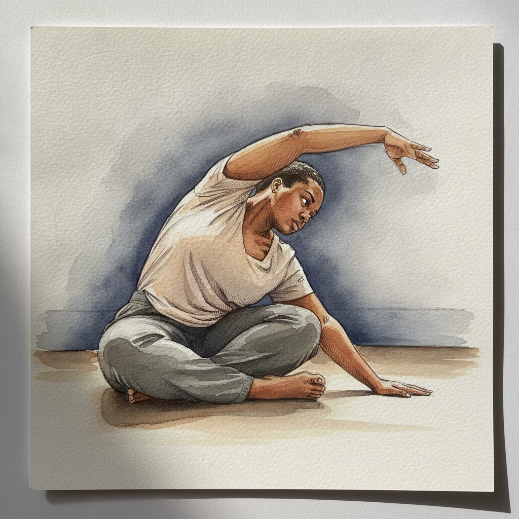 Reach to floor beside hip, mermaid sit at 39 example 1