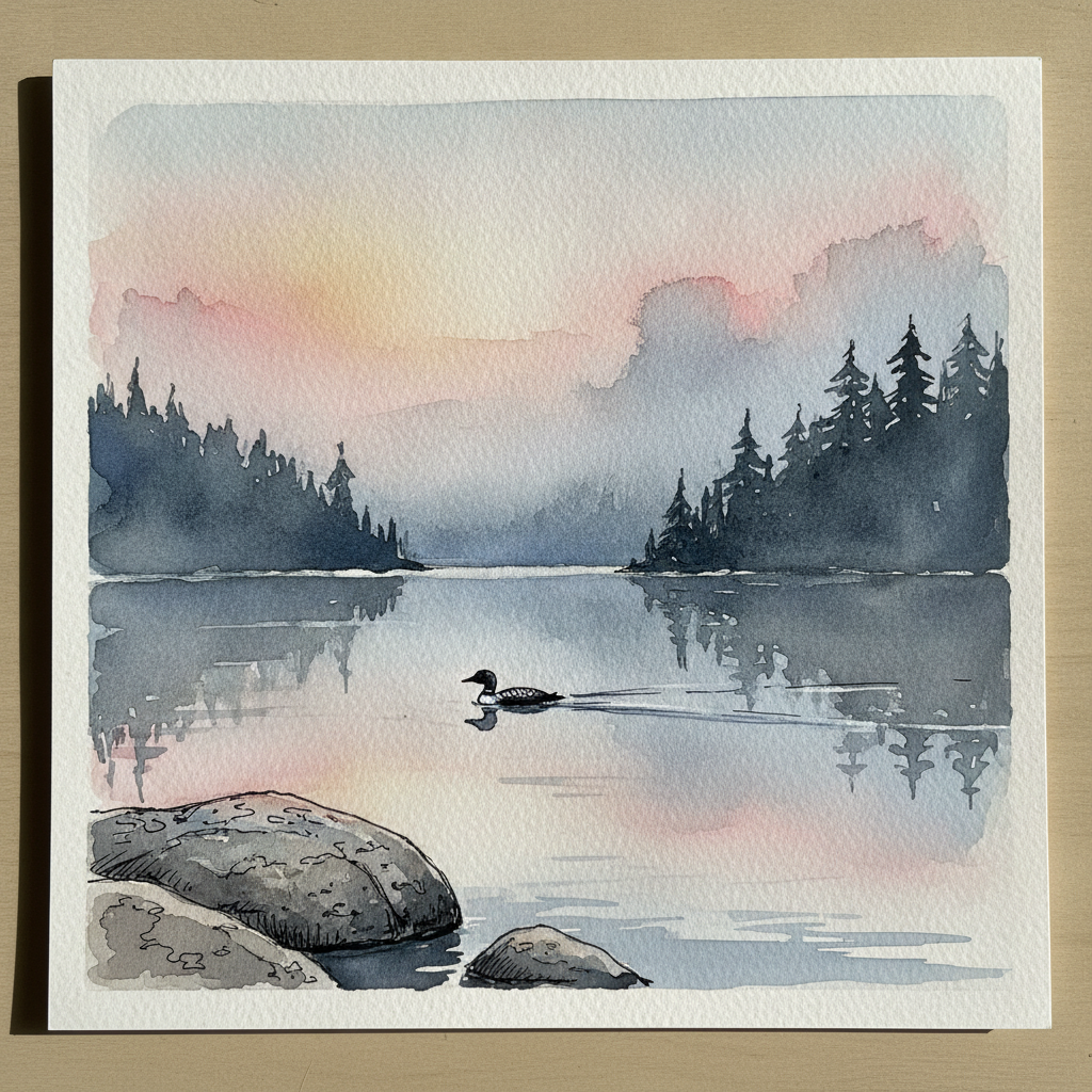 Maine pond fog at dawn, USA example 1