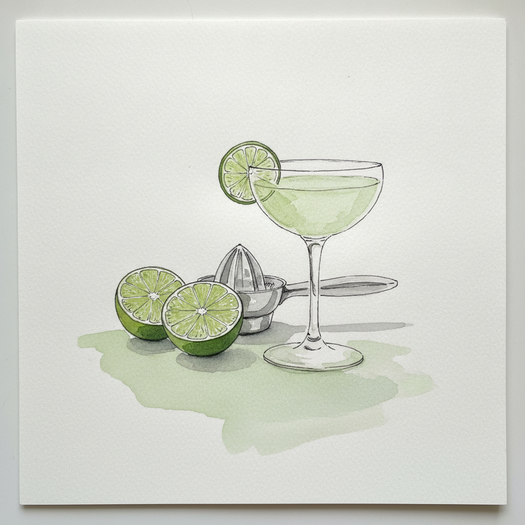 Gimlet in a small coupe, lime wheel pinned to the rim example 2