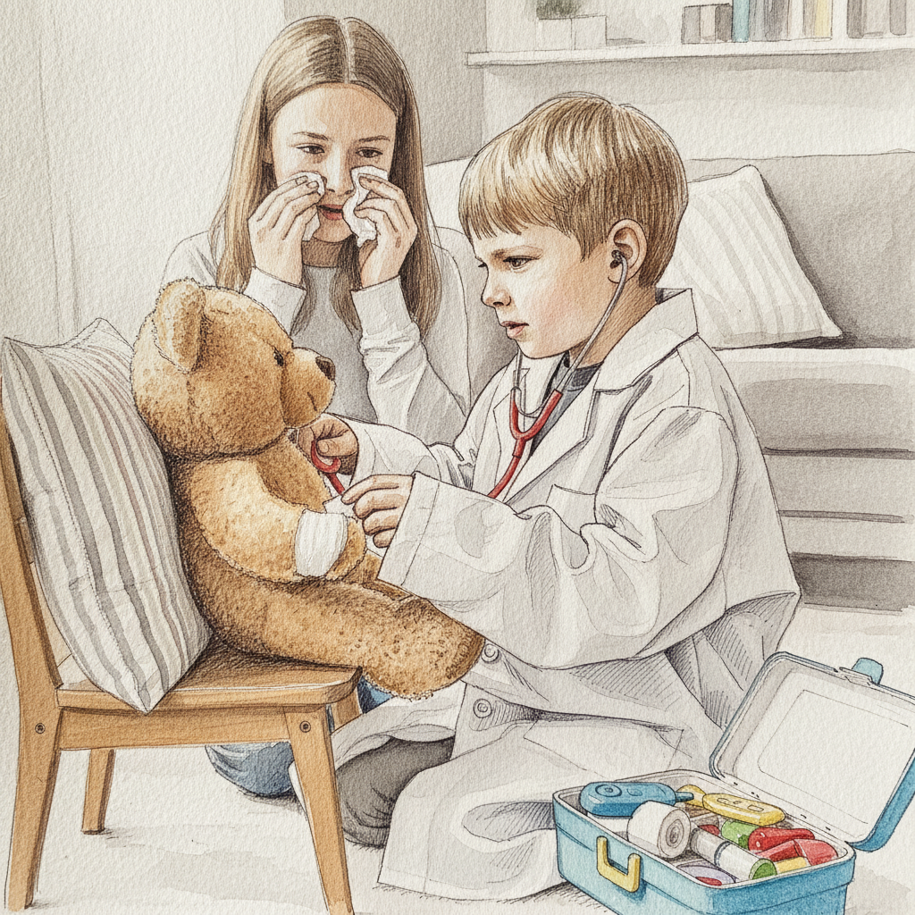 Kid pretending to be a doctor example 2