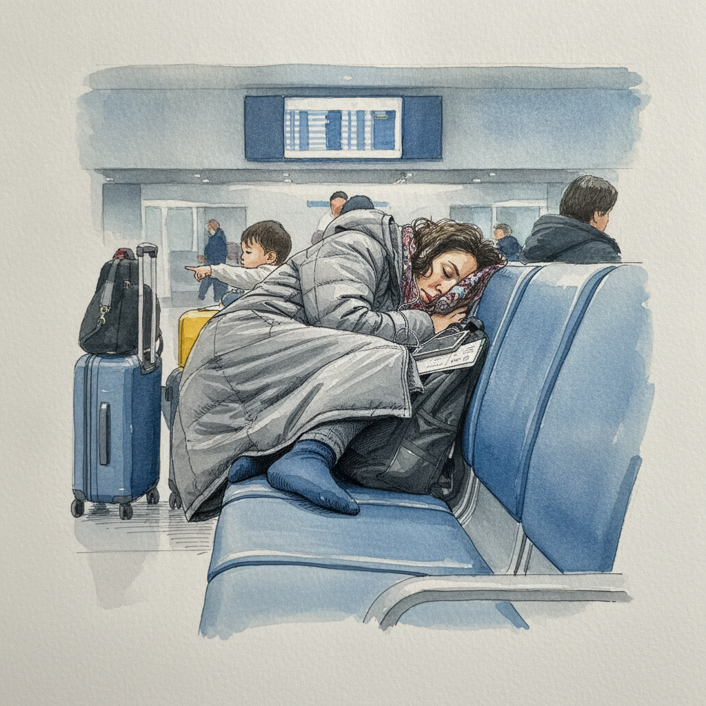 Person napping at airport example 2