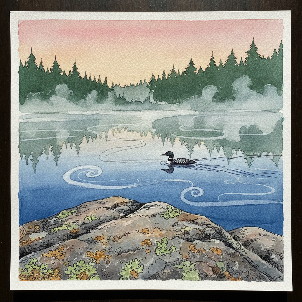 Maine pond fog at dawn, USA example 2