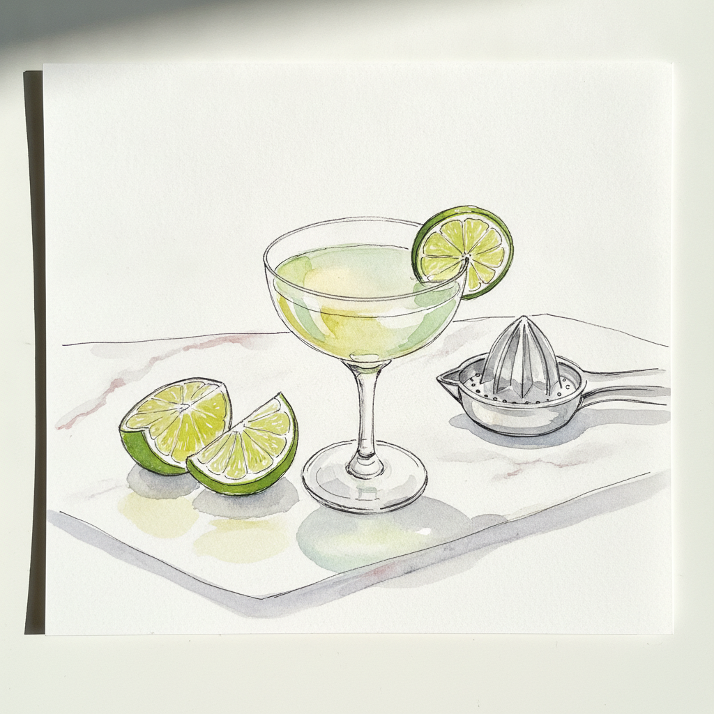 Gimlet in a small coupe, lime wheel pinned to the rim example 3