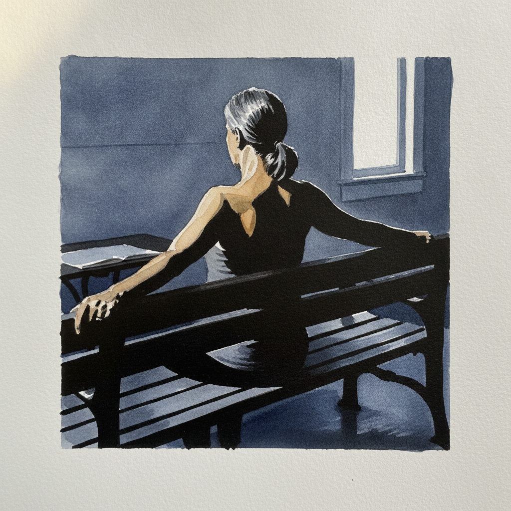 White woman 50s on bench, arms back example 3