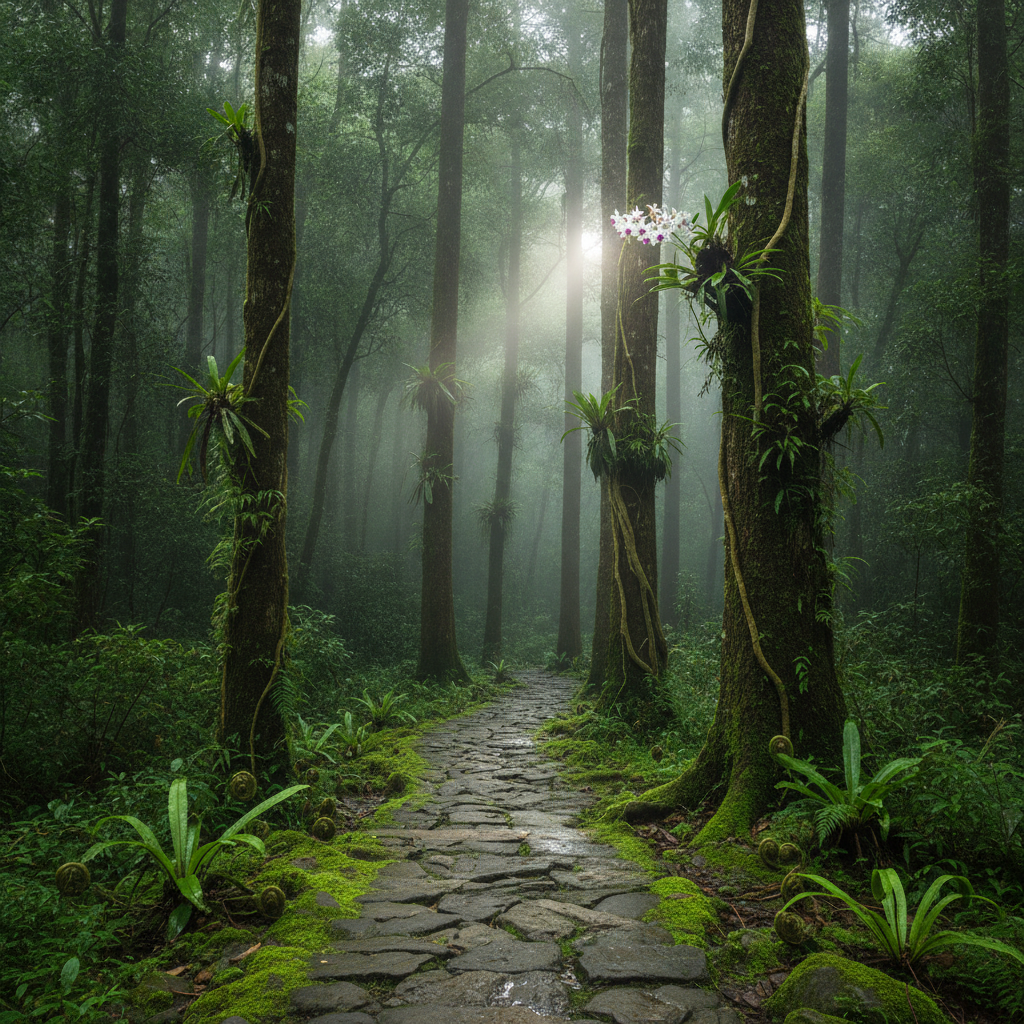Doi Suthep summit forest, Thailand — Wat trail AI-generated photoreal reference