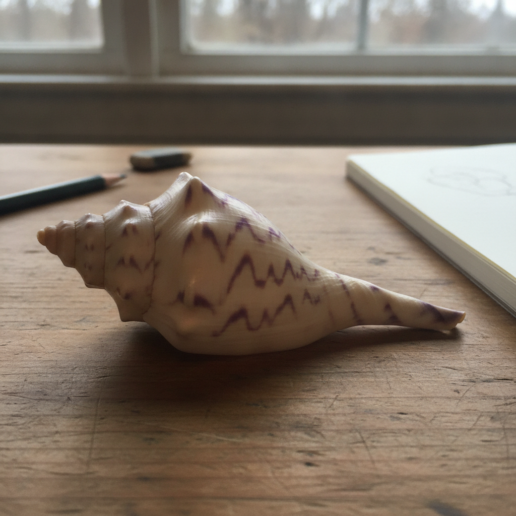 Lightning whelk, sinistral spiral AI-generated photoreal reference