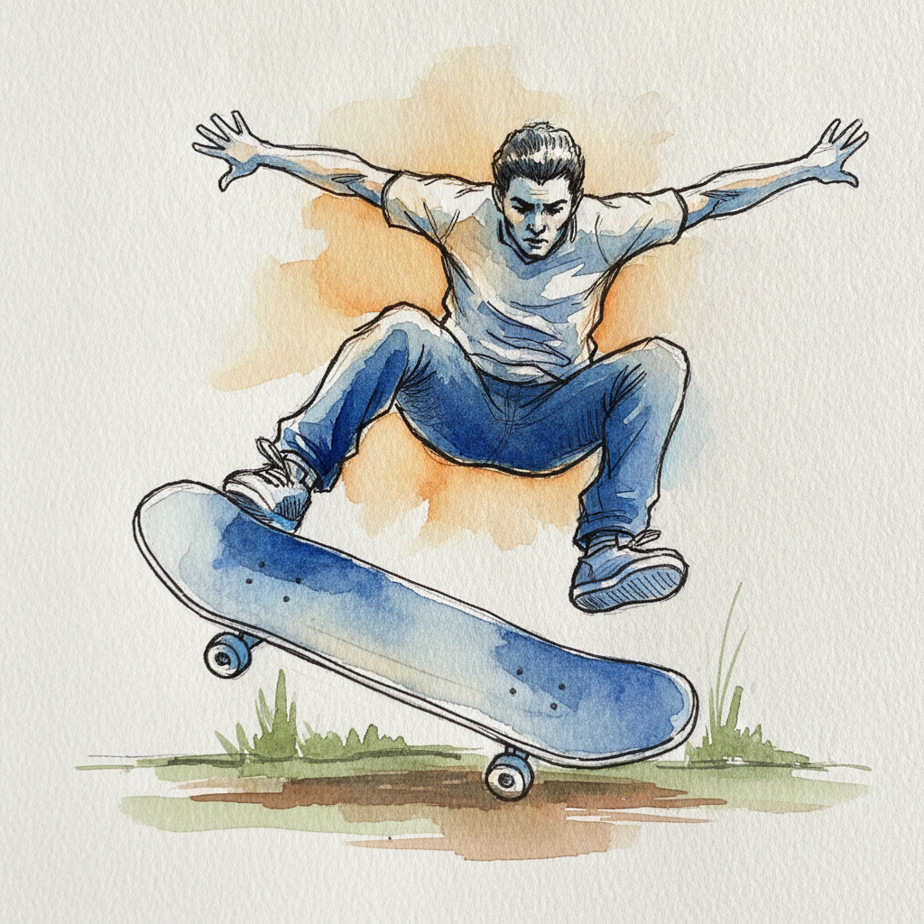 Skateboarder Doing a Trick Toward Camera example 1