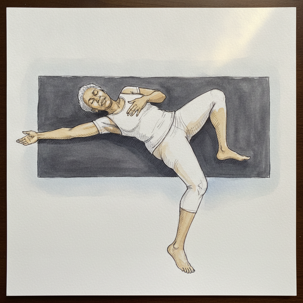 Asymmetric T, Knee Up, Older Black Woman on Mat example 1