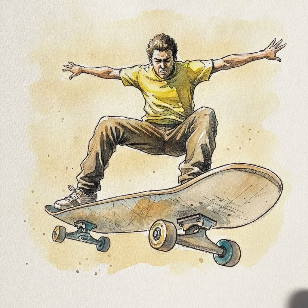 Skateboarder Doing a Trick Toward Camera example 2