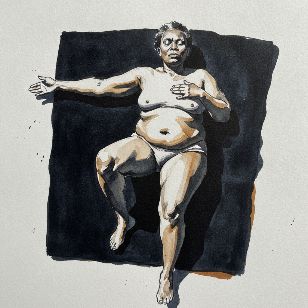 Asymmetric T, Knee Up, Older Black Woman on Mat example 2
