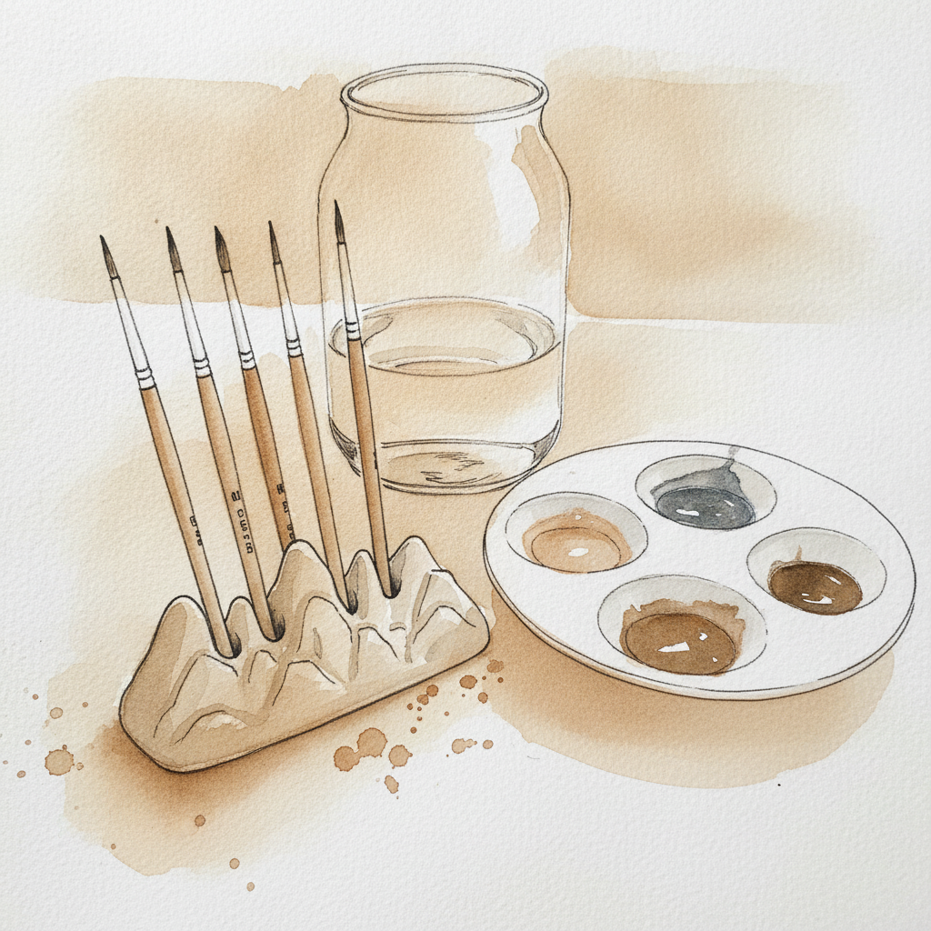 Watercolor brush rest with brushes example 2