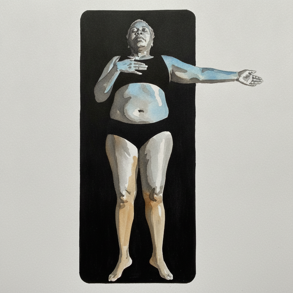 Asymmetric T, Knee Up, Older Black Woman on Mat example 3