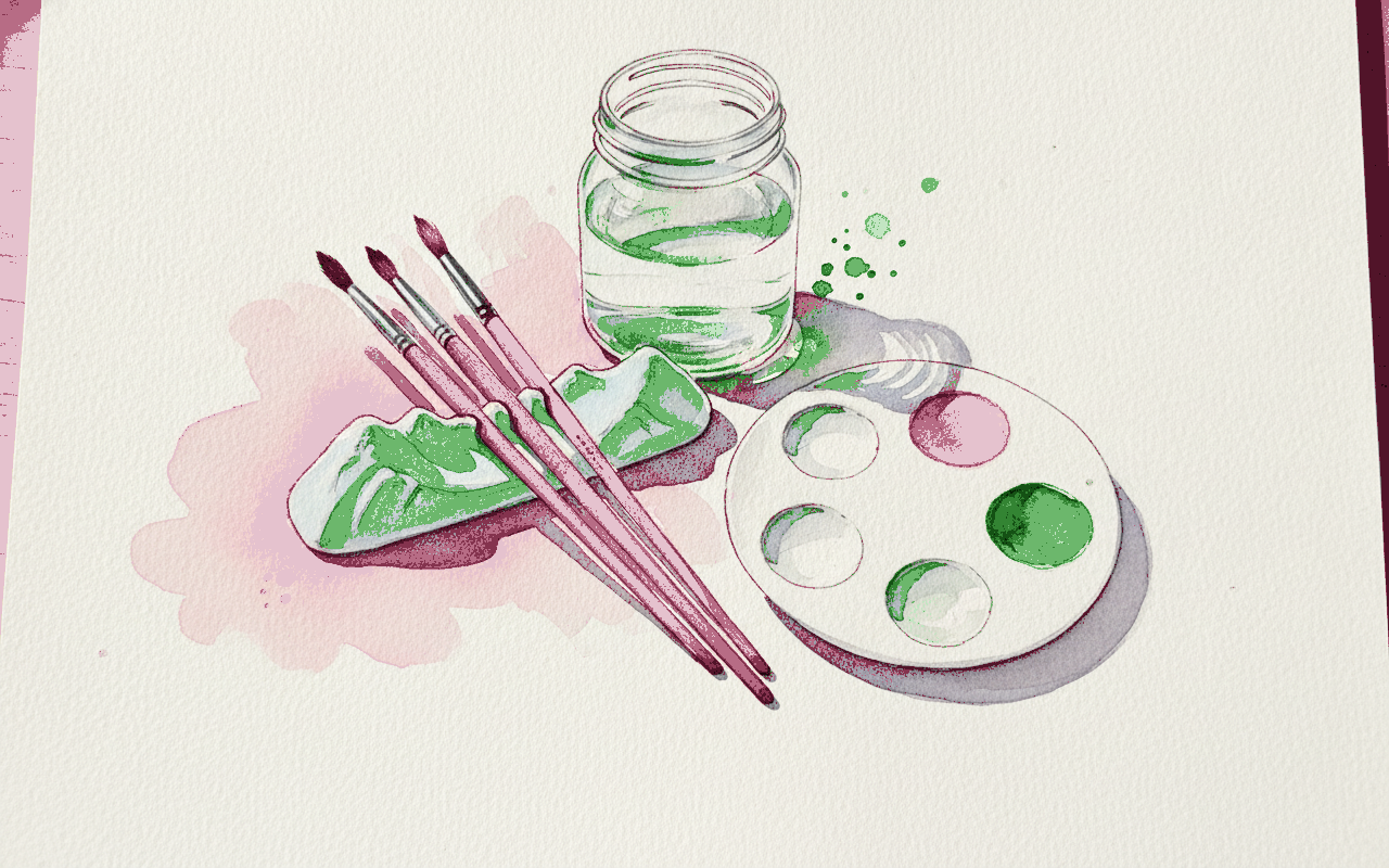Watercolor brush rest with brushes example 3