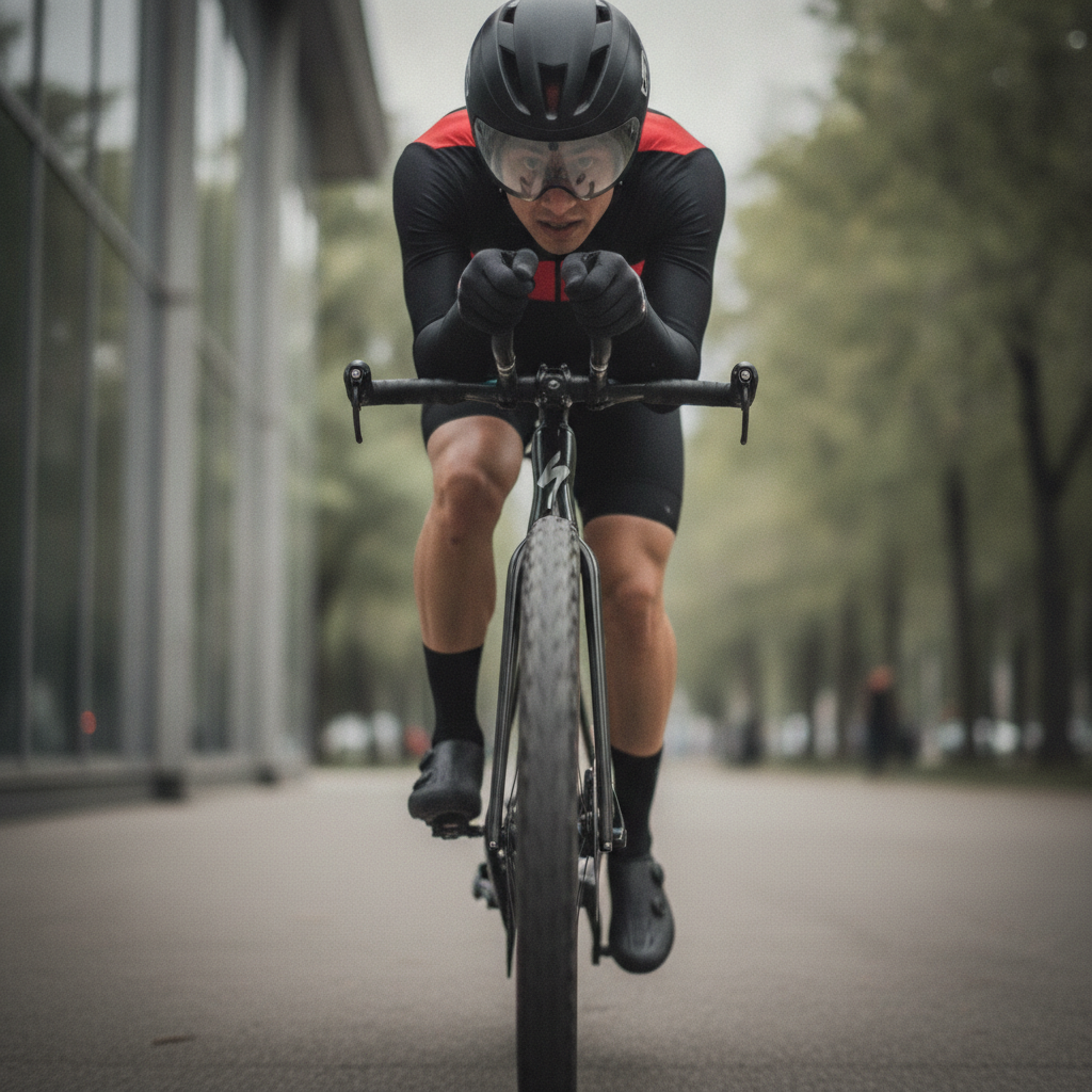 Cyclist Charging the Camera AI-generated photoreal reference