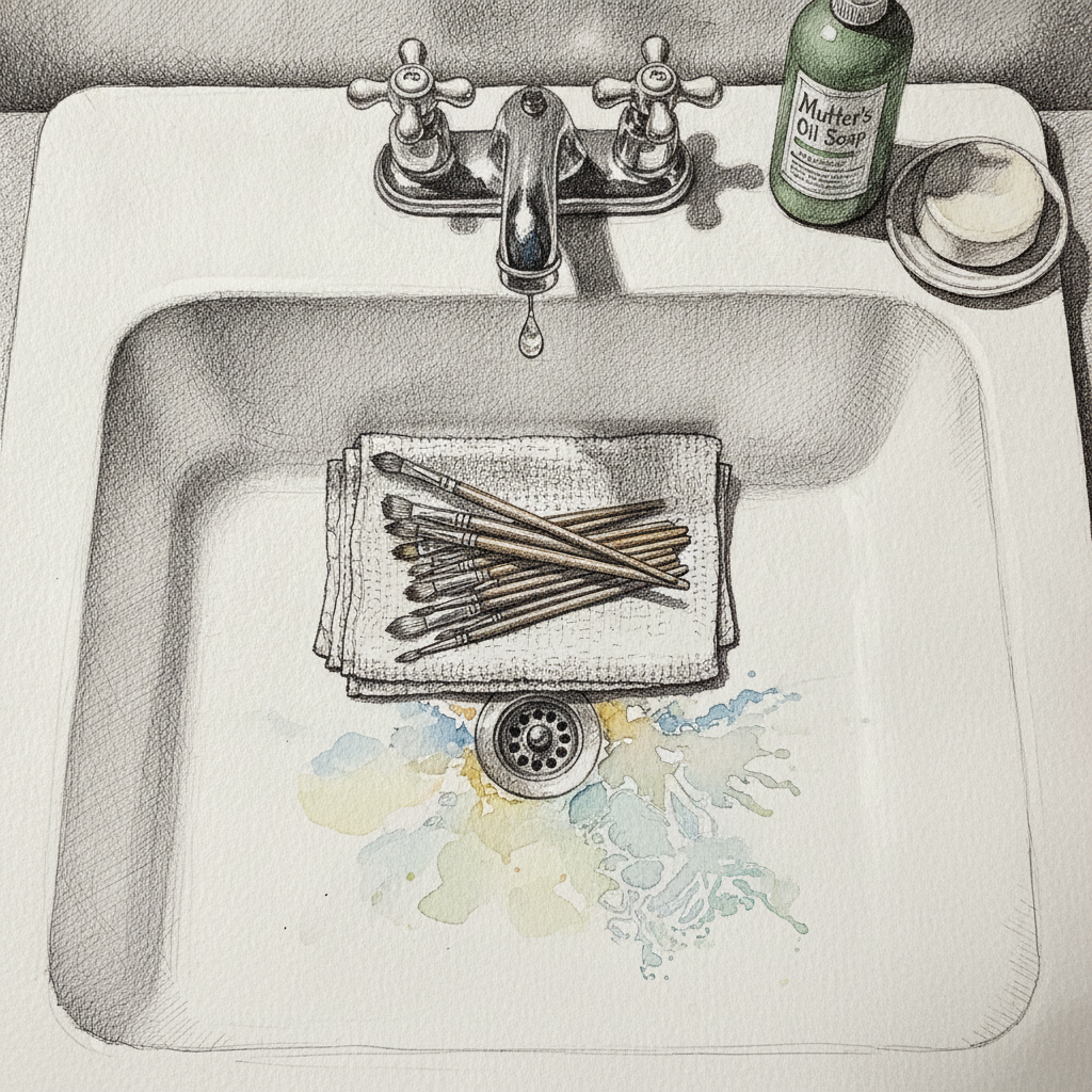 Studio sink with rinsed brushes example 1