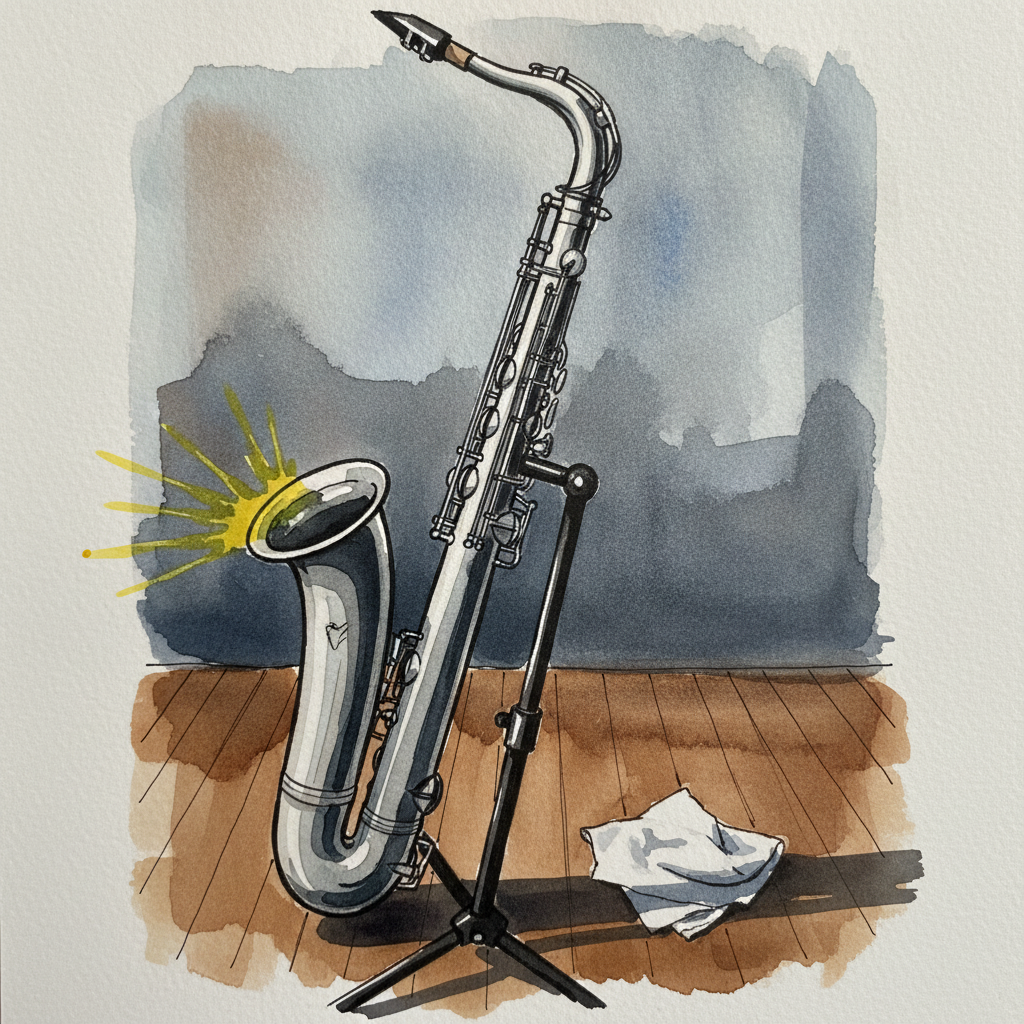 Soprano saxophone straight, on stand example 2