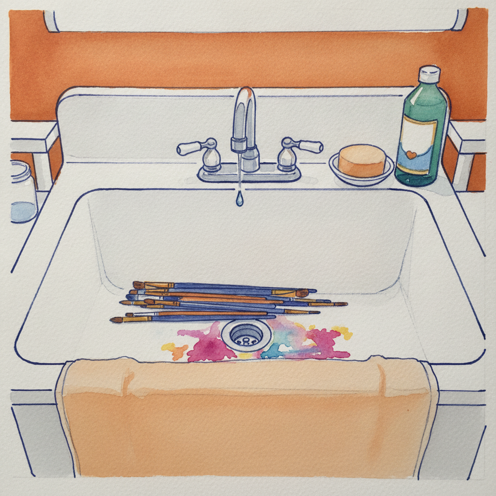 Studio sink with rinsed brushes example 2