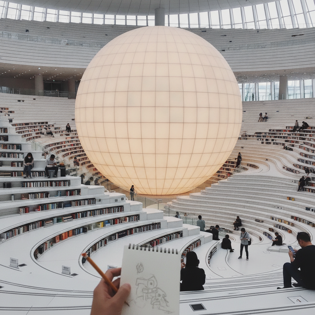 Tianjin Binhai Library, Tianjin, China AI-generated photoreal reference