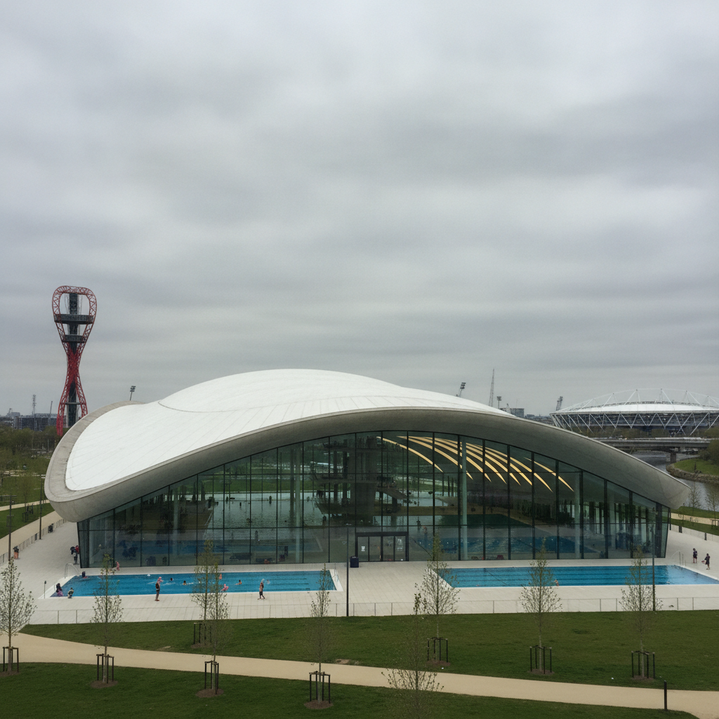 London Aquatics Centre, London, England AI-generated photoreal reference