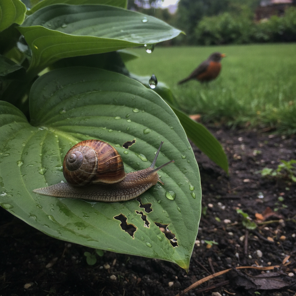 Brown garden snail AI-generated photoreal reference
