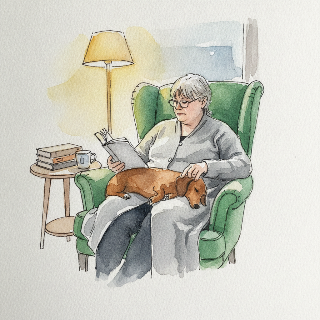 Person reading with dog on lap example 1