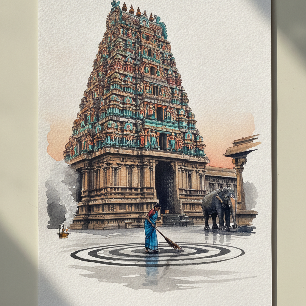 The east gopuram of Meenakshi at sunrise example 1