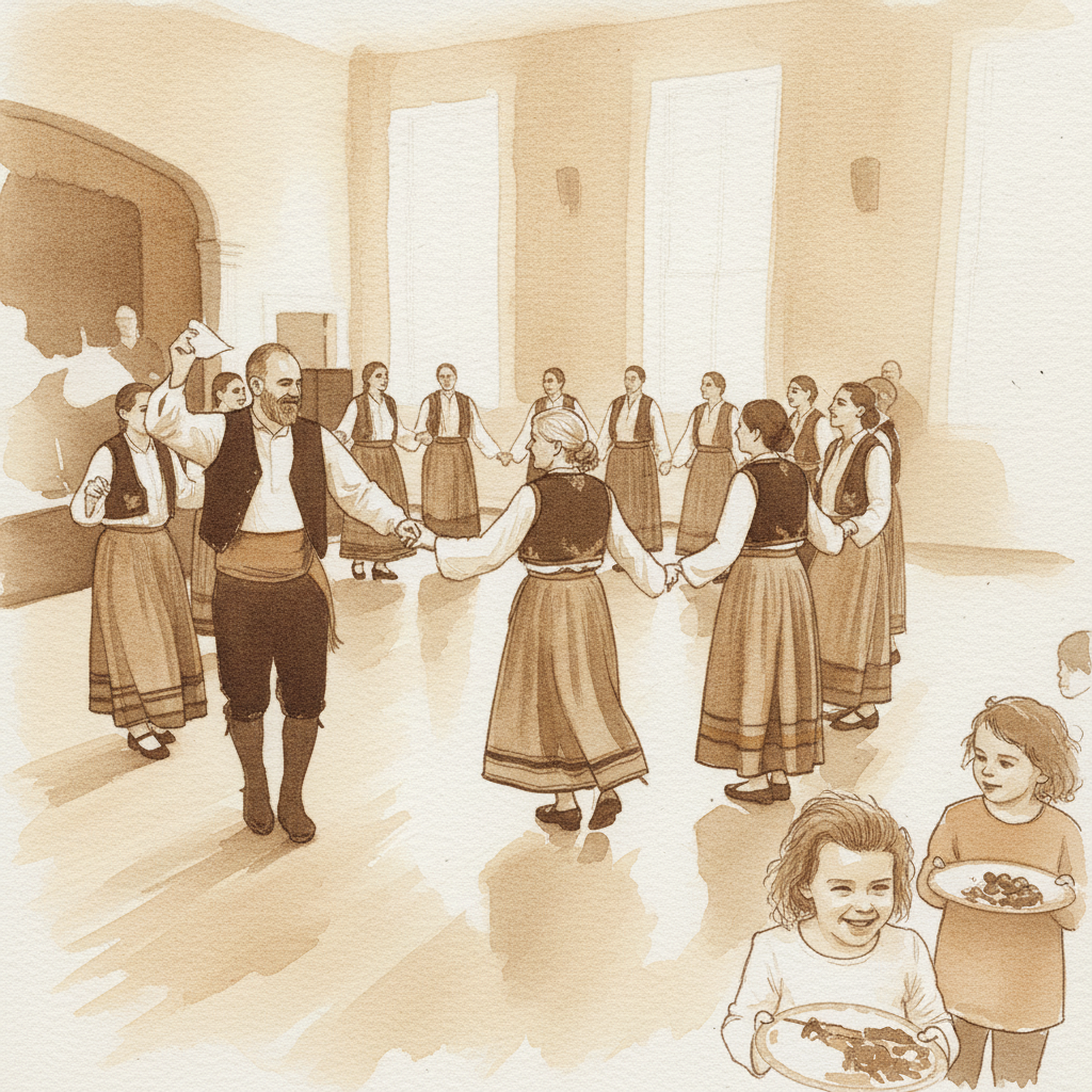 Folk dancers in circle example 1