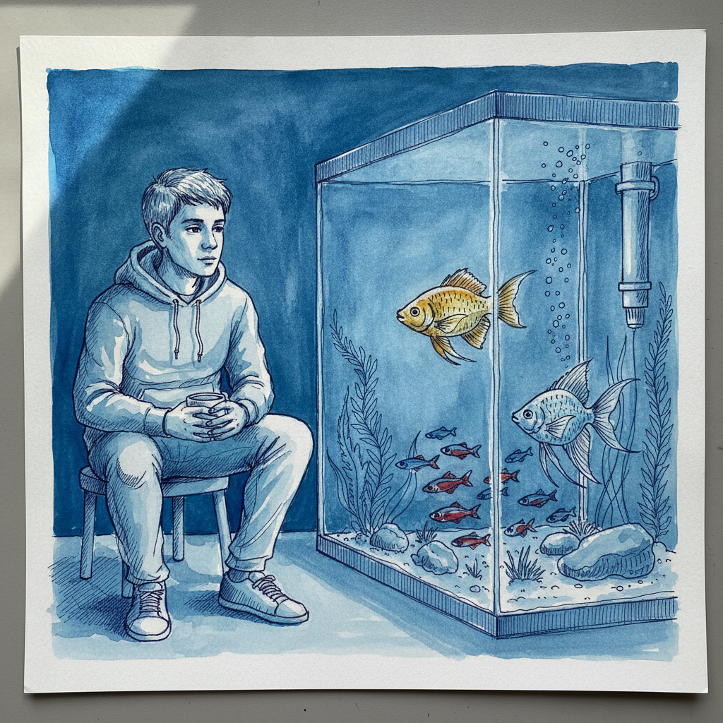 Person watching aquarium fish example 1