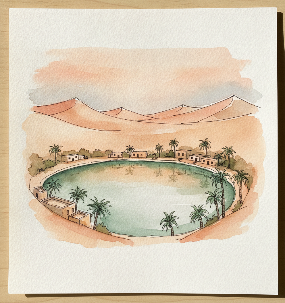 Huacachina lagoon at sunset, Ica, Peru example 1
