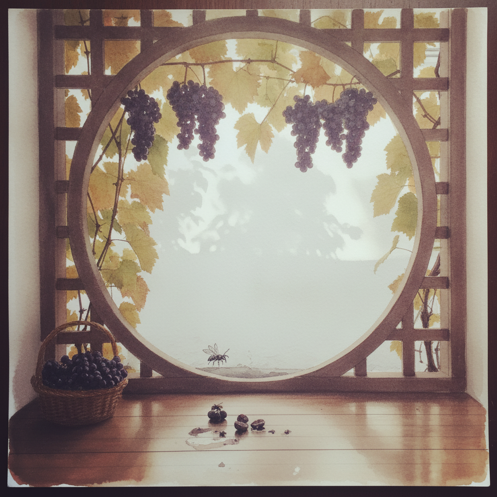 Trellised grapevine over the gate in late September example 2