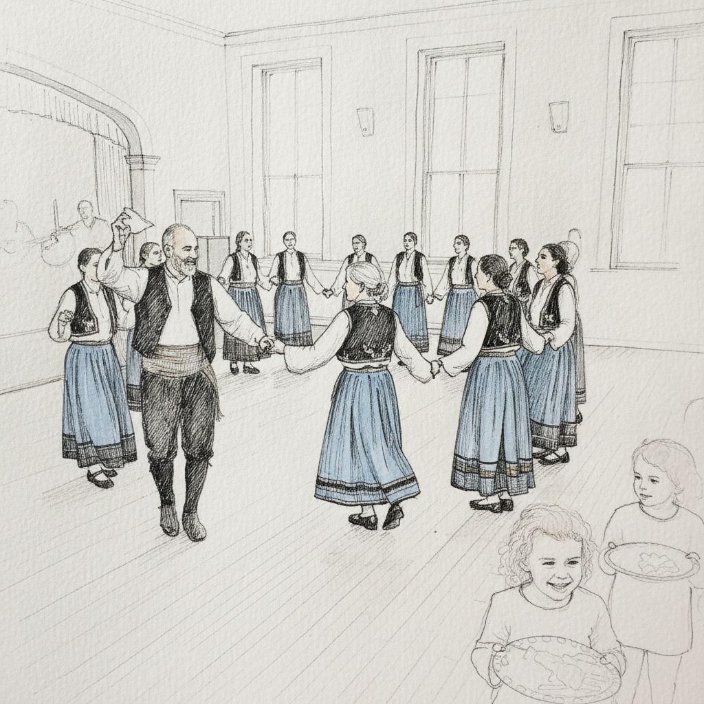 Folk dancers in circle example 2