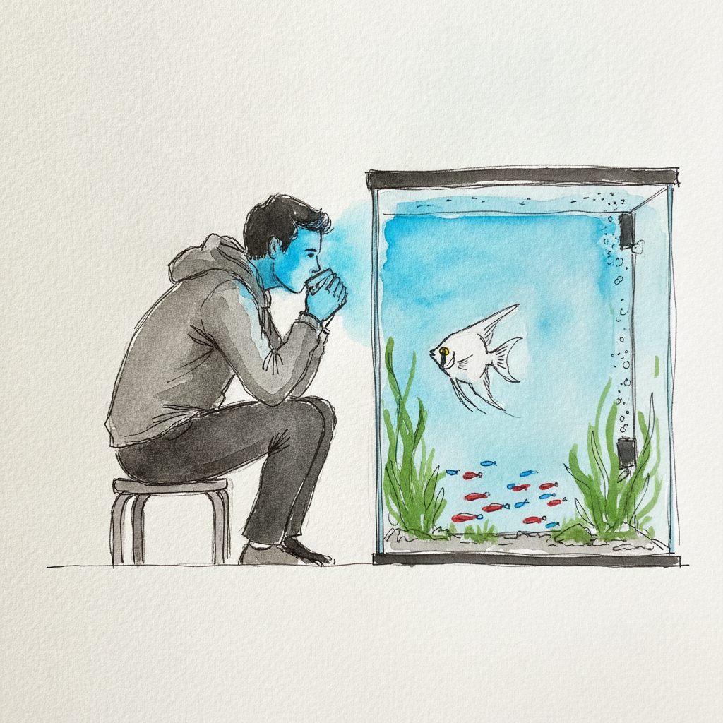 Person watching aquarium fish example 2