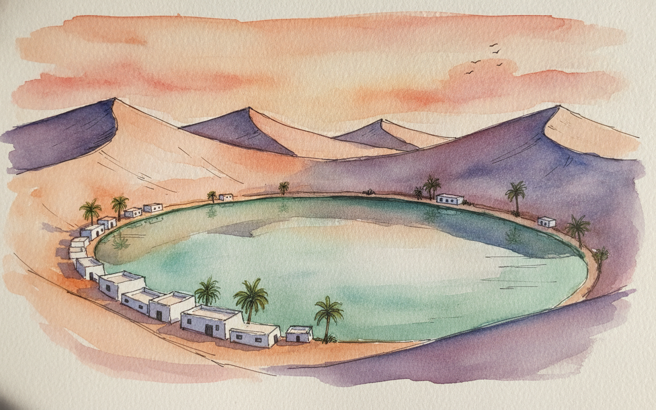 Huacachina lagoon at sunset, Ica, Peru example 2
