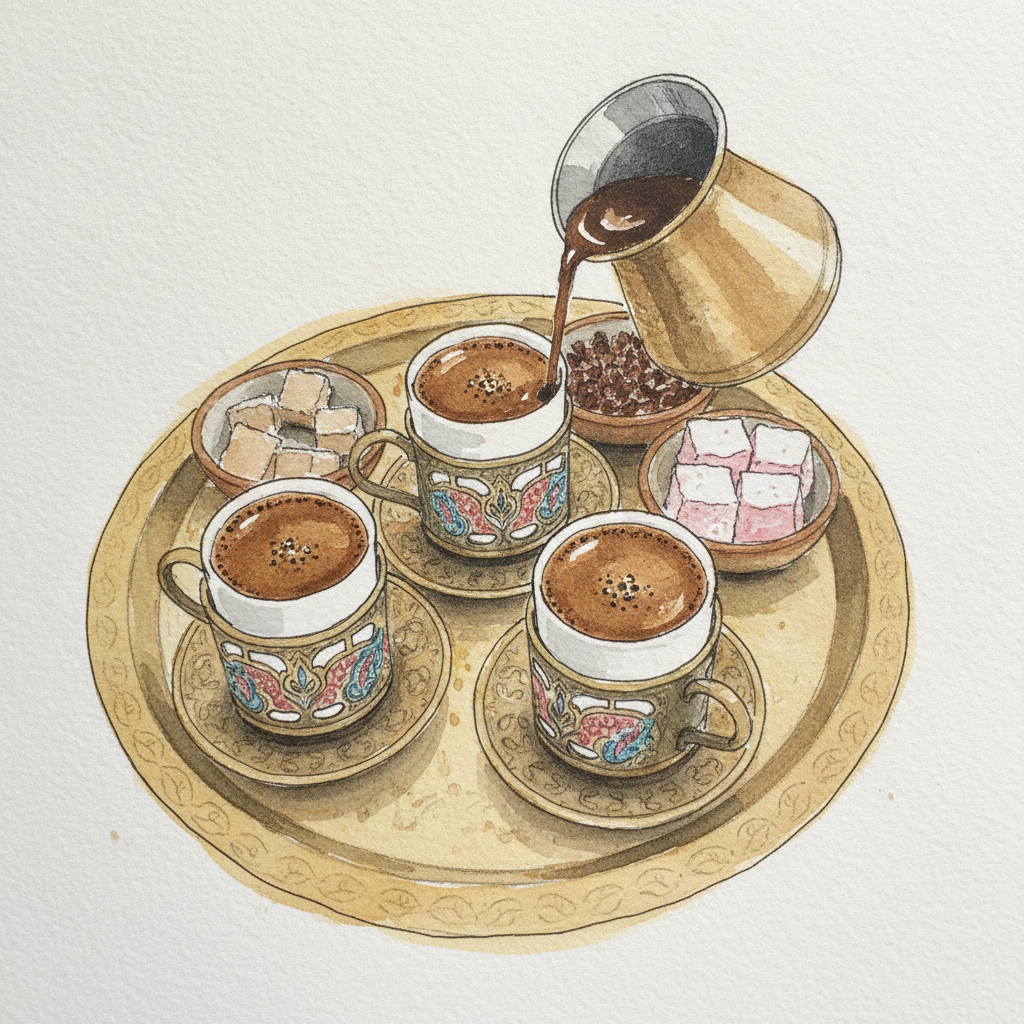 Tiny Turkish coffee cups with sugar cubes and dishes example 3