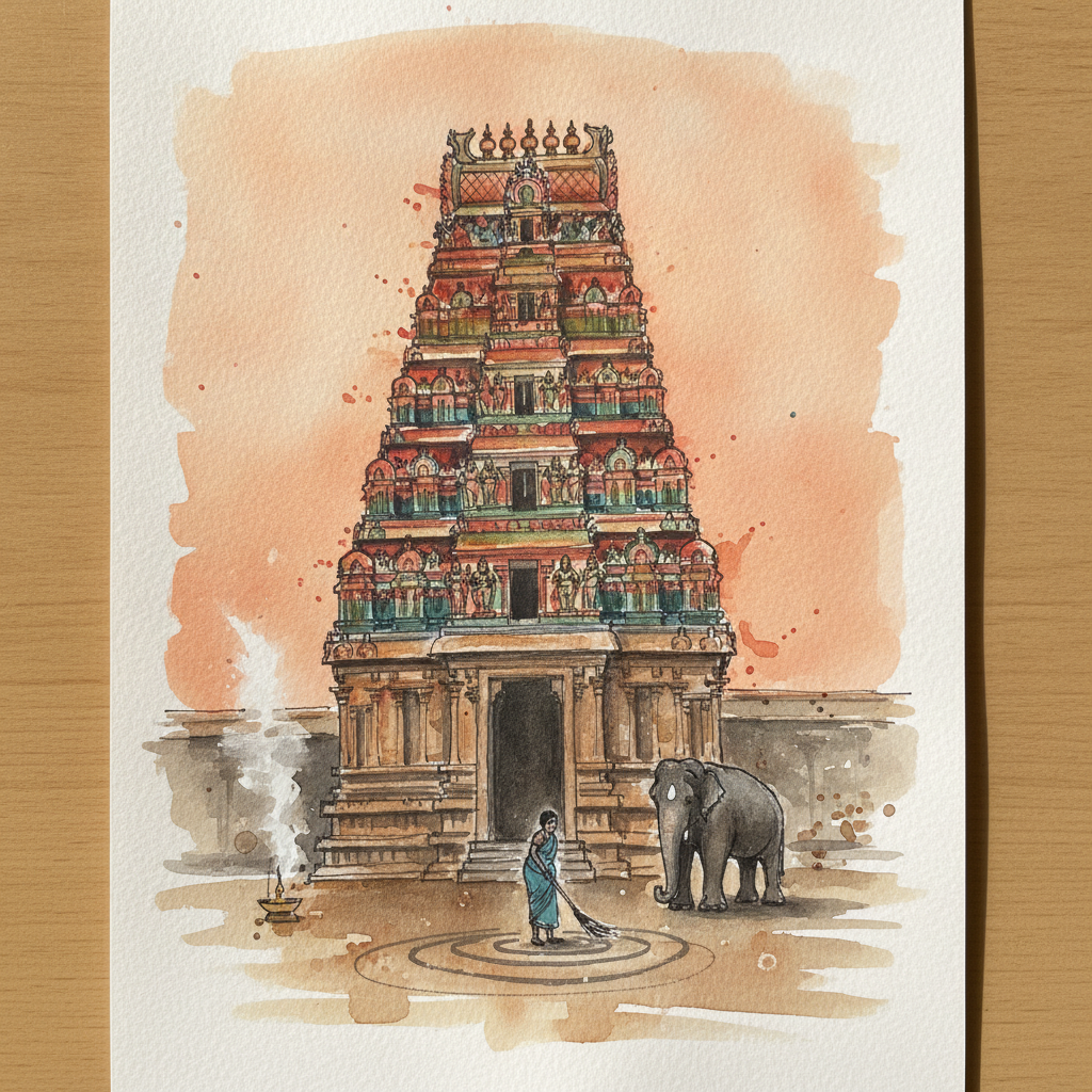The east gopuram of Meenakshi at sunrise example 3