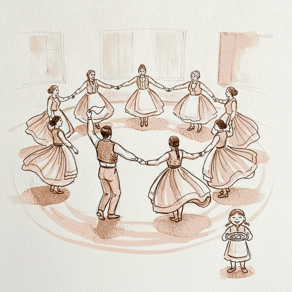 Folk dancers in circle example 3