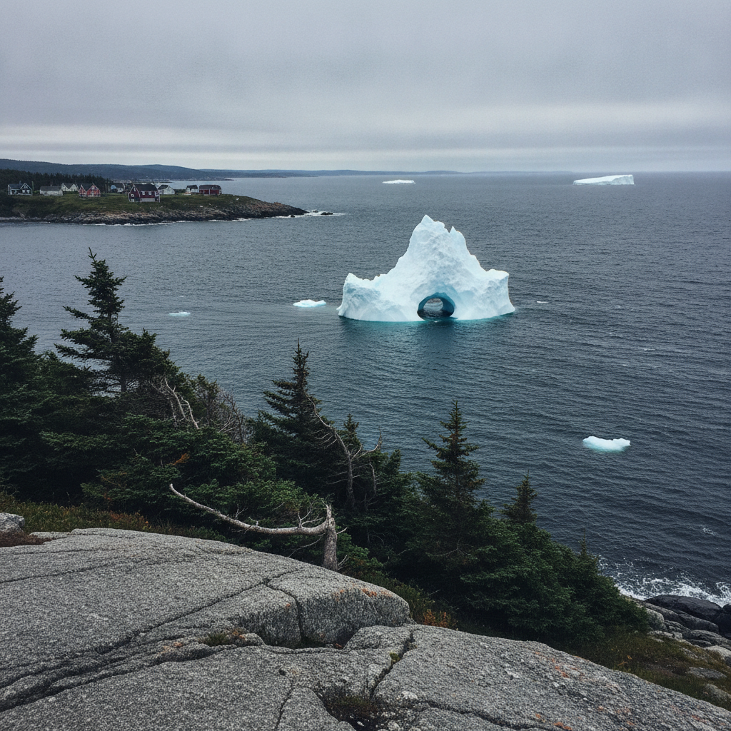 Iceberg Alley Twillingate from coastal trail, Newfoundland AI-generated photoreal reference