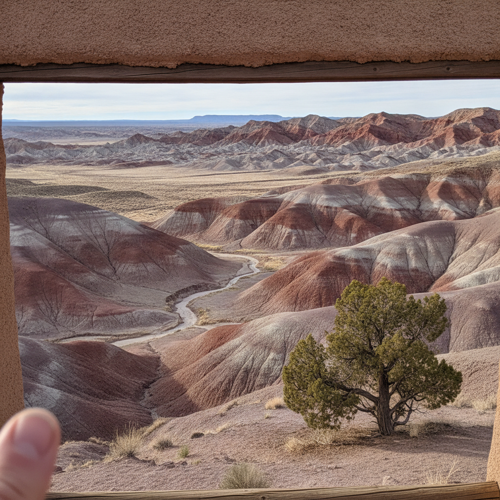 Painted Desert overlook, Petrified Forest, Arizona, USA AI-generated photoreal reference