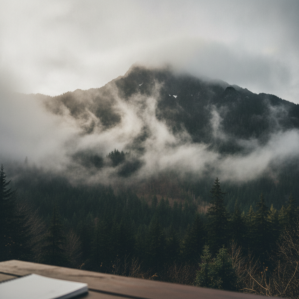 Mountain Fog Lifting AI-generated photoreal reference