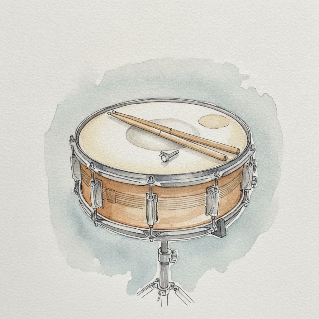 Snare drum on stand with sticks example 1