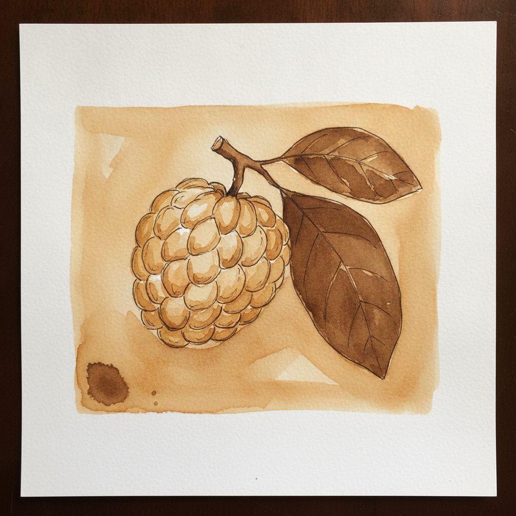 A custard apple beside its leaves example 2