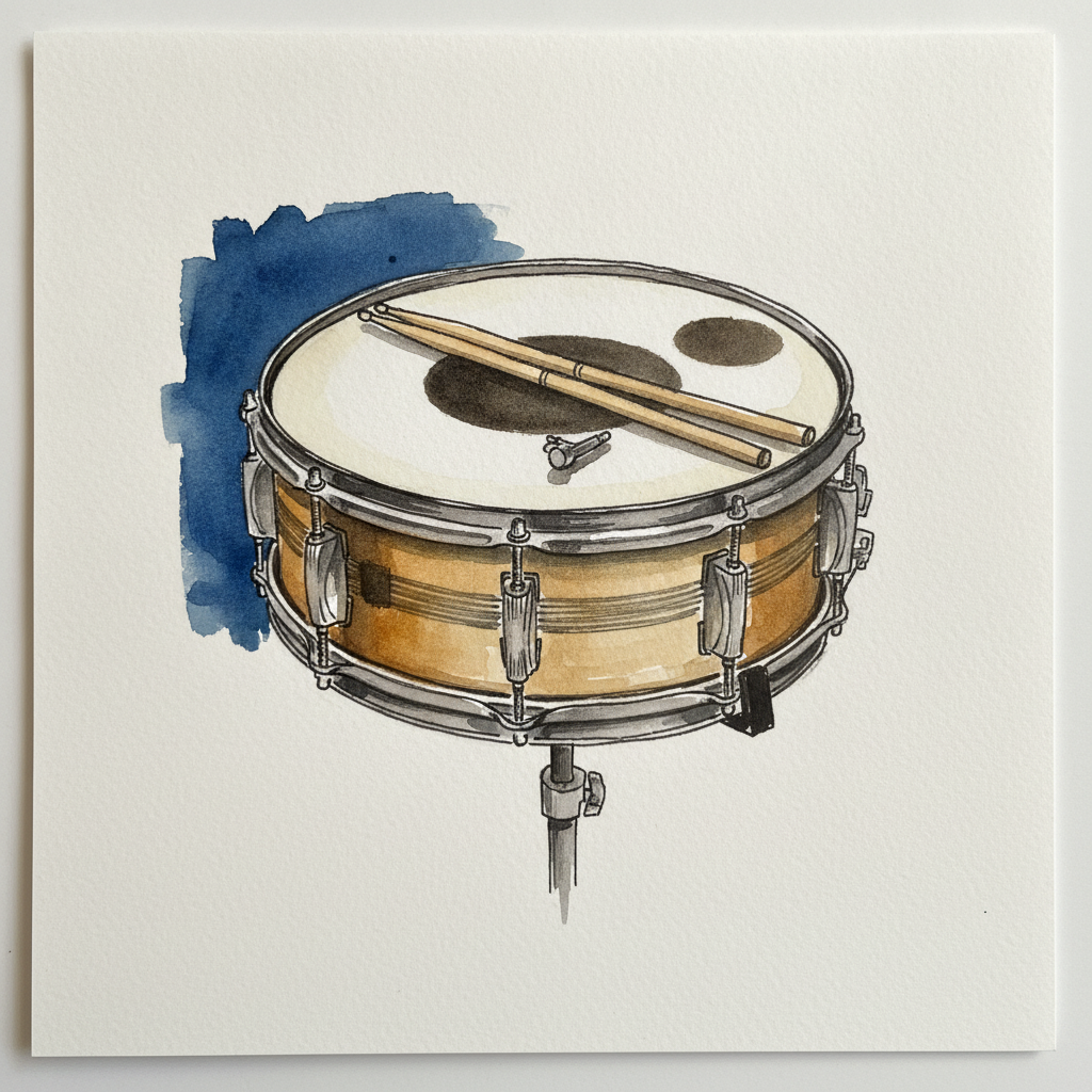 Snare drum on stand with sticks example 2